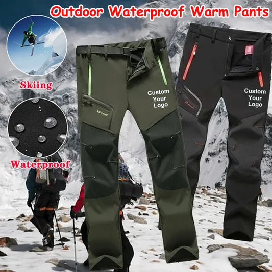 New Men's Customize Your Logo Winter Outdoor Hiking Trousers Camping Climbing Fishing Skiing Trekking Softshell Warm Pants.