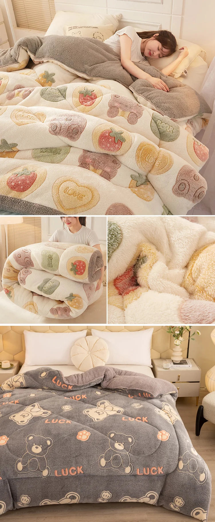 Winter Bedding Thick Quilt Blanket Thickened Warm Flannel Fleece Comforter for Cold Nights Set Bed Duvets Quilts the Blankets.