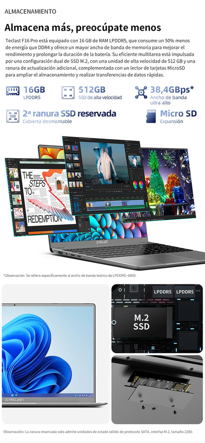 【New】Teclast F16Pro Laptop 15.6 Inch 1920X1080, 12Gb / 16Gb Ram, 256Gb / 512Gb Rom, Backlit Keyboard, for Intel N95, Mini-Hdmi.