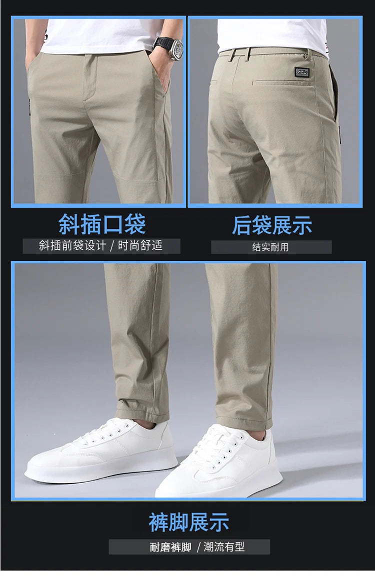 2025 Men's Casual Pants Slim Fit Stretch Classic Chino Trouser Male Stretch Elastic Korean Summer Dress Ice Light Thin Business.