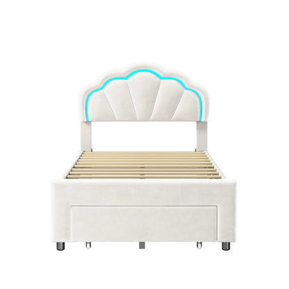 Rosahqnda gepolsterter Bettrahmen mit blumenförmigem Kopfteil, Bettrahmen, Einzelbett, Blütenblattbett, Jugendbett für Jungen und Mädchen