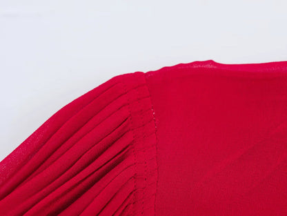 DEEABAE Bow Ribbon Red Chiffon Shirt Women's Early Spring New French Style High-end Temperament Age-reducing Top.