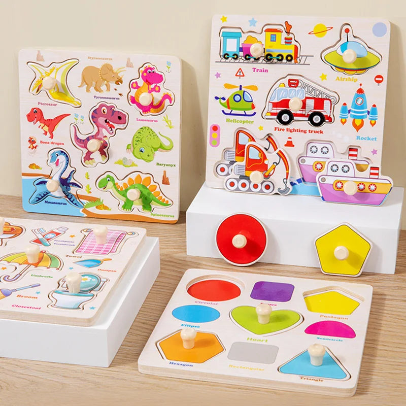 Montessori Baby Toys Wooden 3d Puzzle Cartoon Animal Intelligence Jigsaw Puzzle Early Learning Educational Toys for Children.