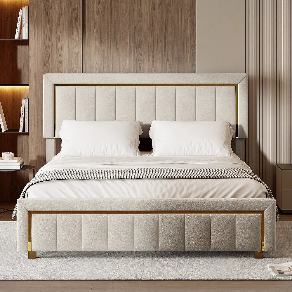 Lazyspace Elegantes Hydraulikbett, samtstoff gepolstertes Doppelbettgestell, mit Stauraum, Bettkasten, Kopfteil mit Lattenrost