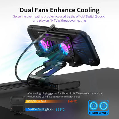 6 In 1 Rgb Dual Fans Docking Station for Rog Ally Steamdeck Game Console Dock Adjustable Height Dock Bracket with Hdmi 4K 60Hz.