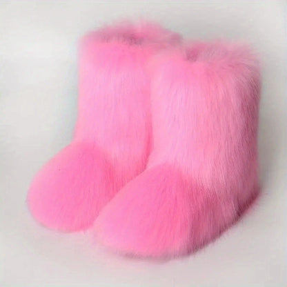 Y2K Fluffy Mid-calf Boots Winter Women Fashion Snow Boots Warm Cotton Shoes.