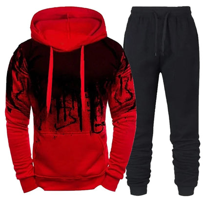 Autumn Winter Trending Tracksuits Men Camouflage Hoodie + Pant 2 Piece Set Sports Wear 3d Ink Jogging Suits.