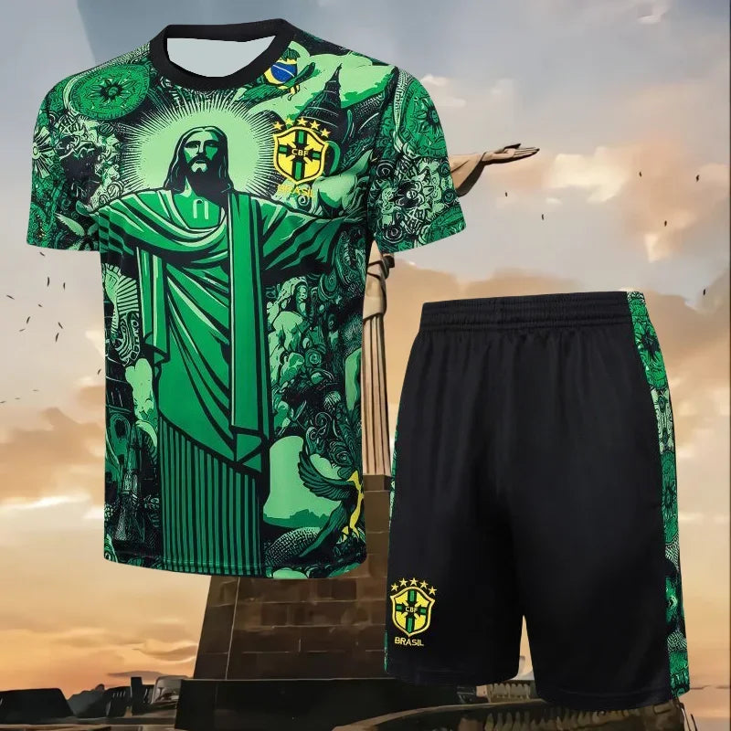 Brazilian Male God Yellow Football Jersey Set Is A Hot-selling New 2025 3D Sports Sweat-absorbing Training Suit in Summer.