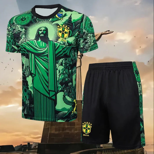 Brazilian Male God Yellow Football Jersey Set Is A Hot-selling New 2025 3D Sports Sweat-absorbing Training Suit in Summer.