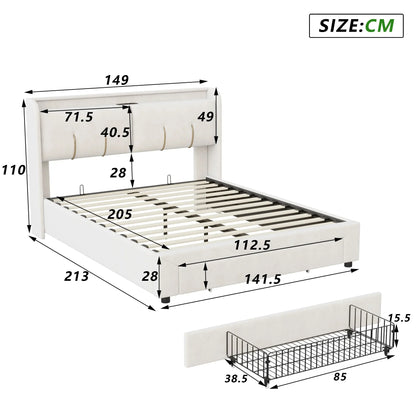 Lazy space Samt gepolsterter Bett rahmen mit RGB-Licht, USB-Anschluss Kopfteil, hydraulische Aufbewahrung sbett box, Doppelbett 140/x cm