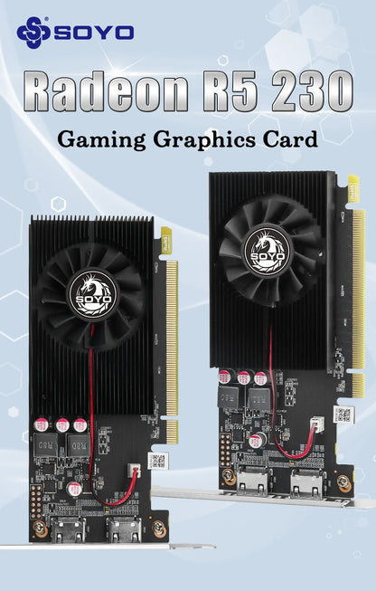 SOYO Graphics Cards R5 230 2G DDR3 64bit HDMI*2 compatibility For Desktop Gaming Computer Components GPU Video Card.