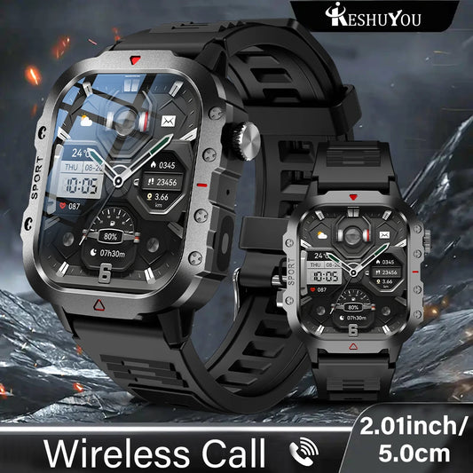 KESHUYOU Outdoor Sports Smart Watch 2.01 inch HD Screen LED Flashlight Bluetooth Talking Smart Watch for Men Women Holiday Gifts.