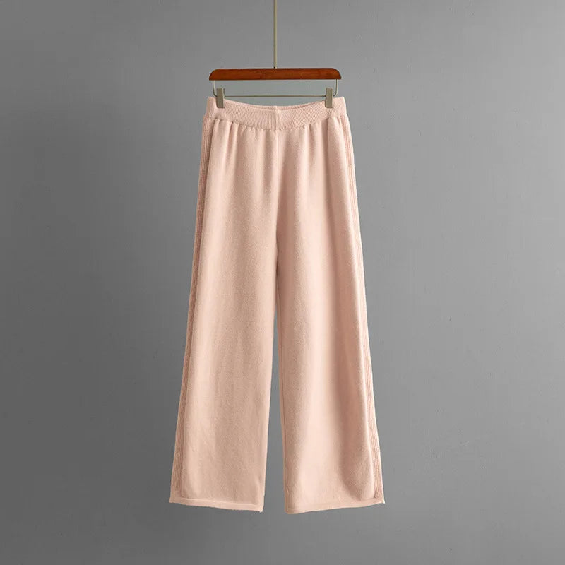 Autumn Winter 2025 New Fashion Women's Solid Color Casual Trendy Loose Knitted 2 Piece Sets Hooded Sweatshirts Wide Leg Trousers.