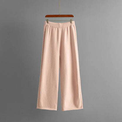 Autumn Winter 2025 New Fashion Women's Solid Color Casual Trendy Loose Knitted 2 Piece Sets Hooded Sweatshirts Wide Leg Trousers.