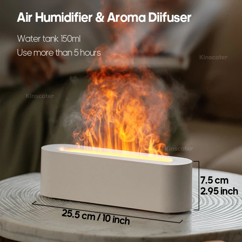 KINSCOTER Realistic Colorful Flame Aromatherapy Diffuser Aroma Essential Oil 150ml USB Air Humidifie Purifier Air Freshener.