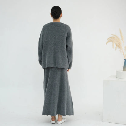 Winter Knitted Wool Cotton 3 Piece Abaya Set + Hijab Daily Thick Warm Modest Muslim Women Islamic Wholesale Suit Abaya