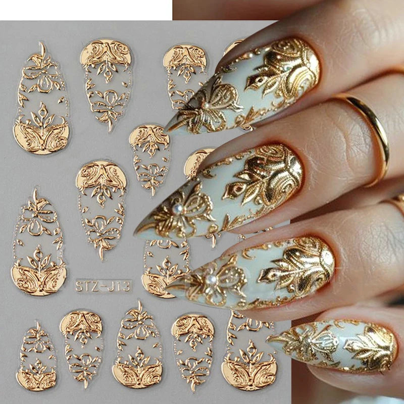 French Tips Nail Sticker 5D Embossed Crystal French Nail Decals Gold Silver Black Line Design Adhesive Slider Nails Art.