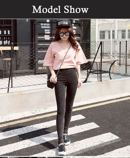 BIVIGAOS Fashion Women Basic Casual Slim Stretch Denim Jeans Leggings Pencil Pants Thin Skinny Jeggings Korean Womens Clothing.