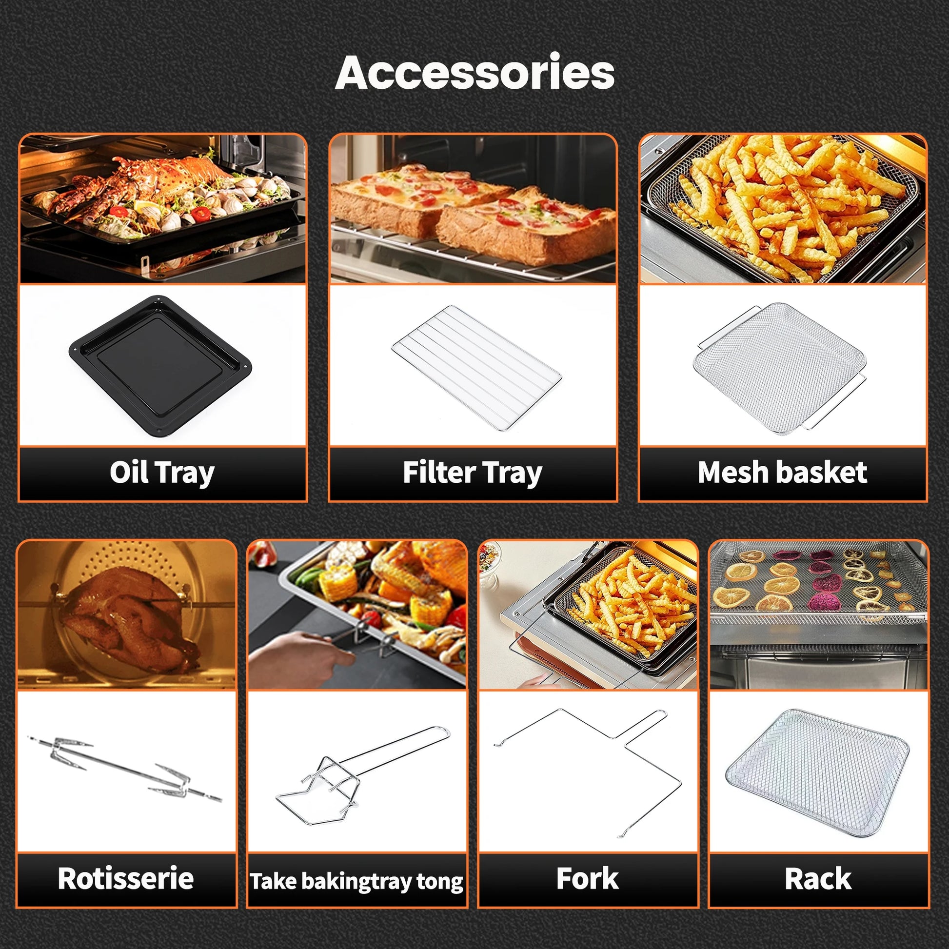 Hot Air Fryer 14L XXL Airfryer Mini Oven 1800W with 11 Programmes LED Screen, 5 Accessories Including Rotisserie and Recipe Book.