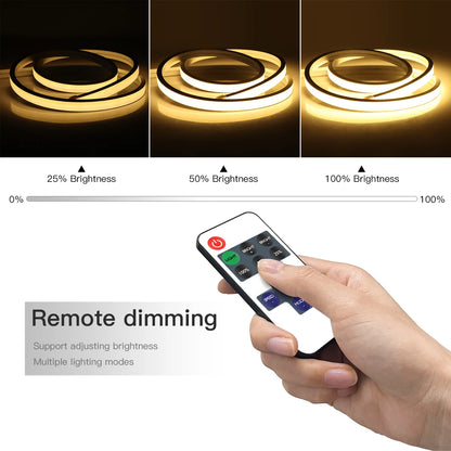 USB 5V Remote Control Dimmable Pure Silicone Tube COB Neon LED Strip Light Waterproof For Garden Bedroom Kitchen Backlight Decor.