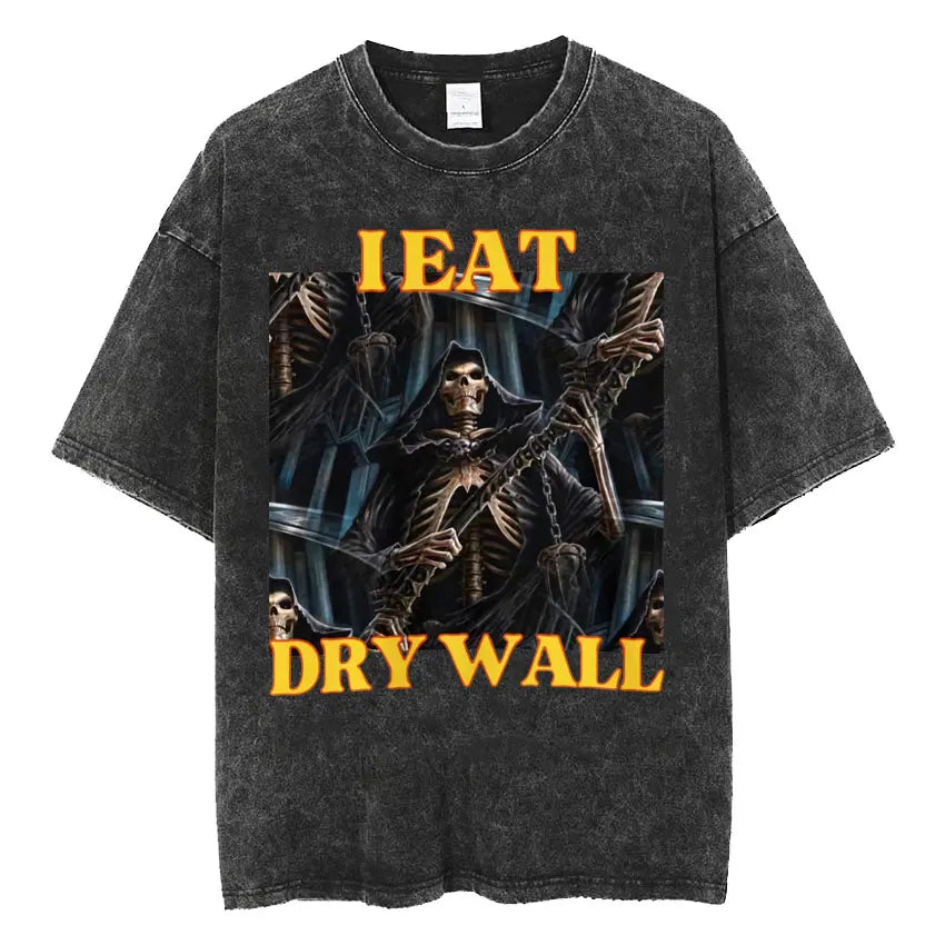 Autism Skeleton Meme T Shirt Human Funny Skull Men Women Harajuku Gothic Vintage Washed T Shirts Oversized Casual Cotton T-shirt.