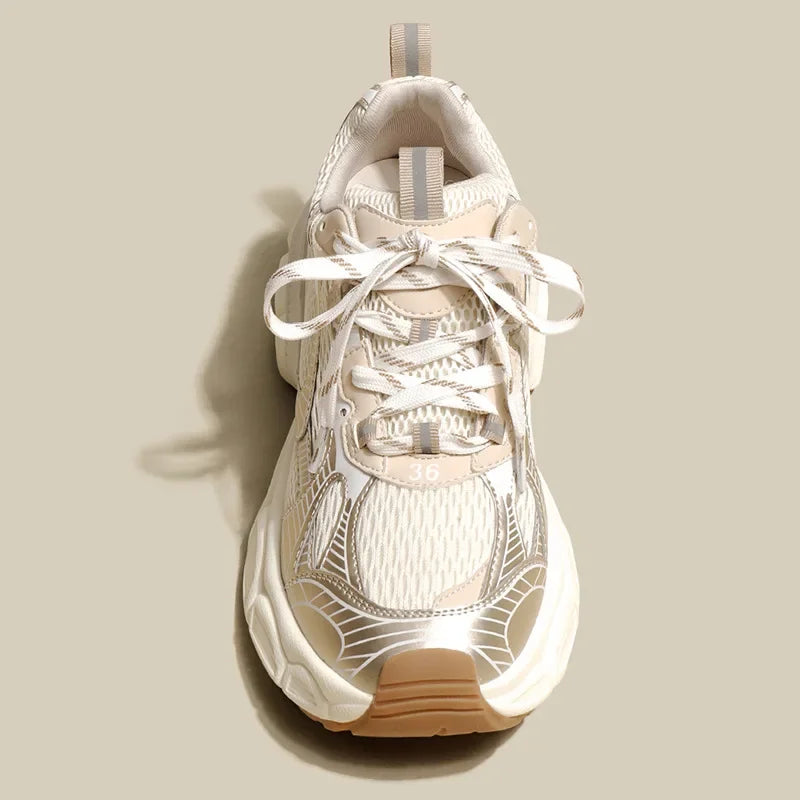 New Designers White Sneakers Women Flats Shoes Lace Up Vulcanize Shoes Female Mesh Wedge Platform Casual Zapatillas Mujer2024.