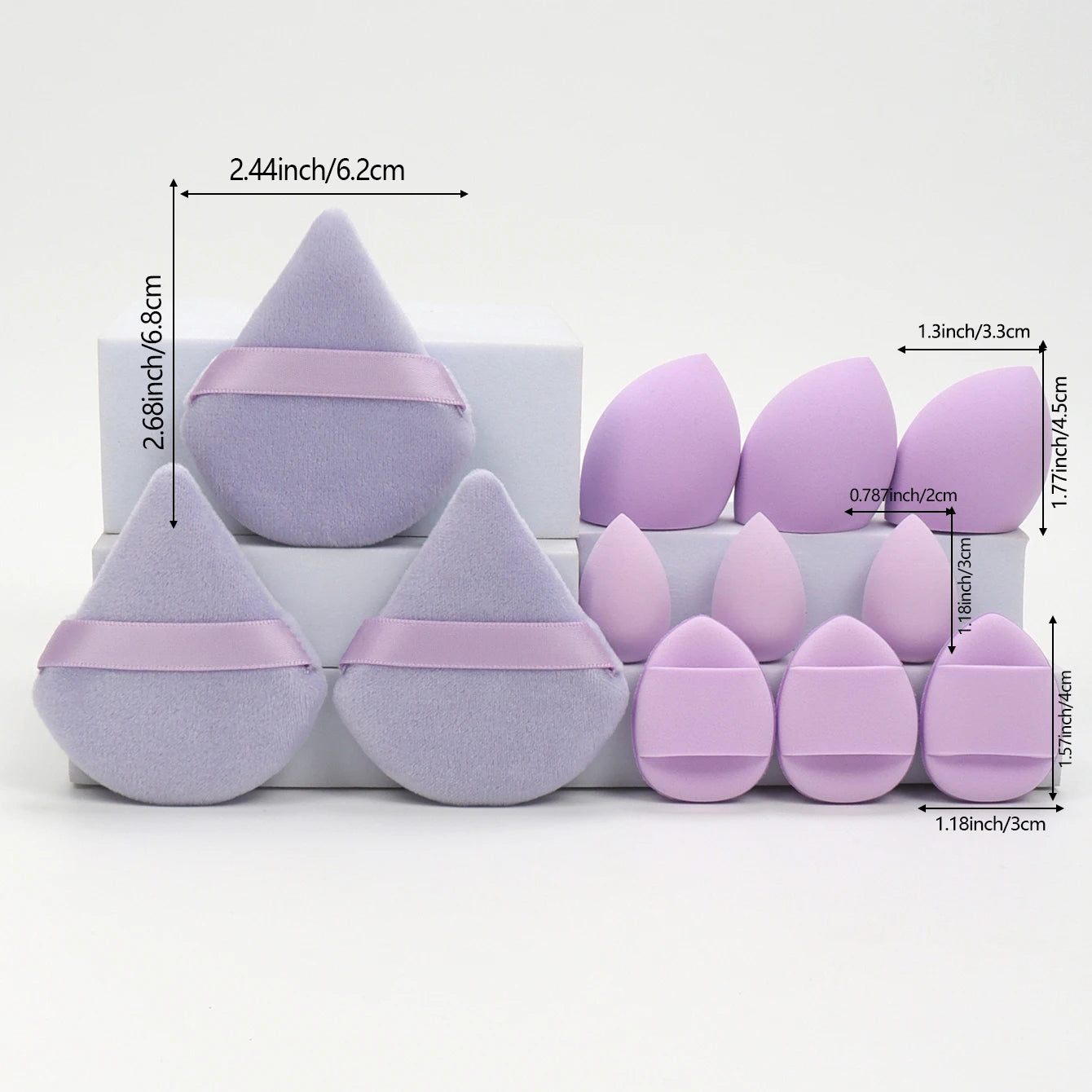 12-Piece All-Purpose Makeup Sponge Set, Made of 3 Loose Powder Puffs, 3 Mini Air Cushion Puffs, 3 Beauty Eggs and 3 Mini Beauty.