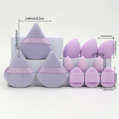 12-Piece All-Purpose Makeup Sponge Set, Made of 3 Loose Powder Puffs, 3 Mini Air Cushion Puffs, 3 Beauty Eggs and 3 Mini Beauty.