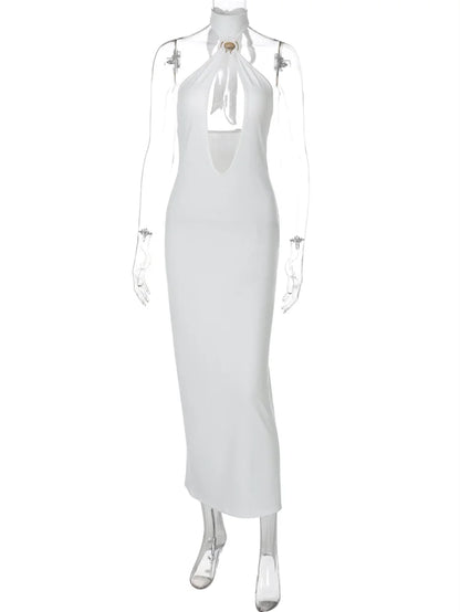 Seltsame Puss Sexy Frau Kleid Ärmellose Hohl Backless Metall Ringe Dünne Elastizität Einfache Party 2025, Sommer Trend Vestidos.