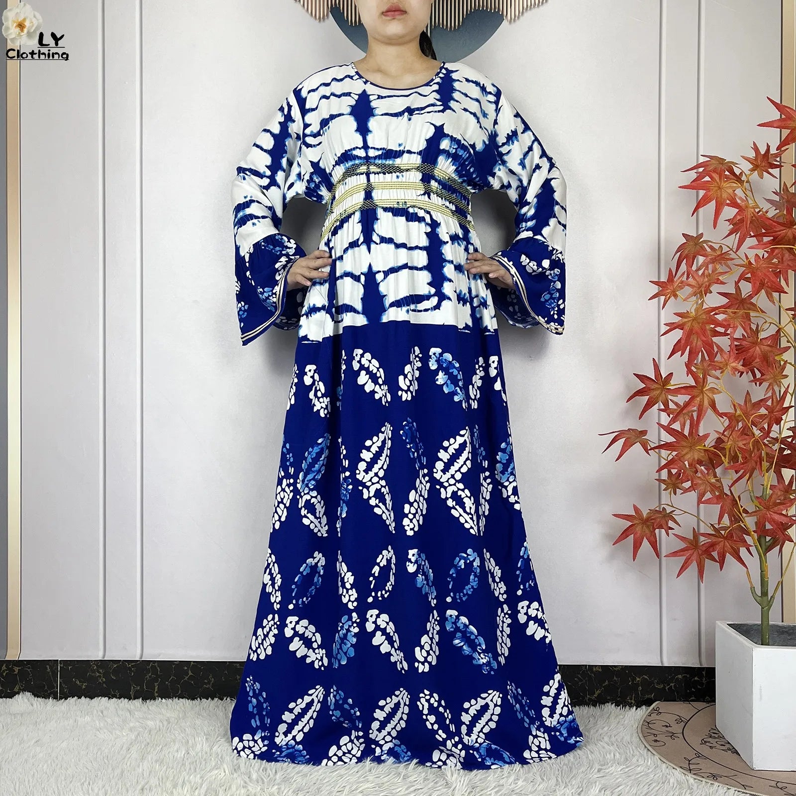 New Women Party Dress Dubai Muslim Summer Cotton Long Sleeve Collect Waist Boubou Maxi Islam Women Elegant Dress African Abaya.