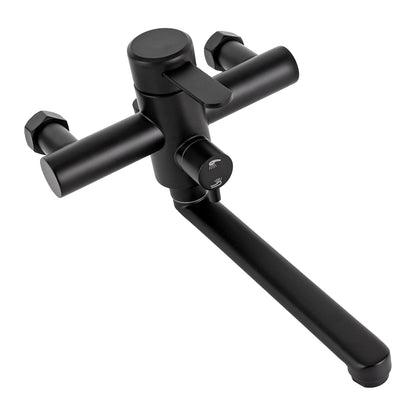 Wall-Mounted Kitchen Mixer Tap with Sprayer, 360° Swivel Stainless Steel Spout & Anti-Leak Design for Sink/Laundry, Black/Silver