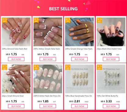 24Pcs French False Nails Almond Fake Nails with Glue Press on White Edge Design Wearable Simple Ins Pink Stiletto Nail Tips.