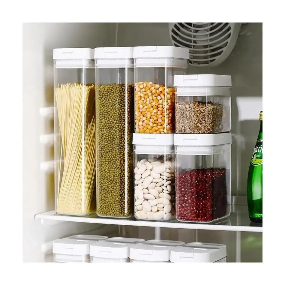 Kitchen Plastic Container Organizer Moisture-Proof Sealed Tank Square Transparent Grain Storage Jar Dried Fruit Snack Box Cans.