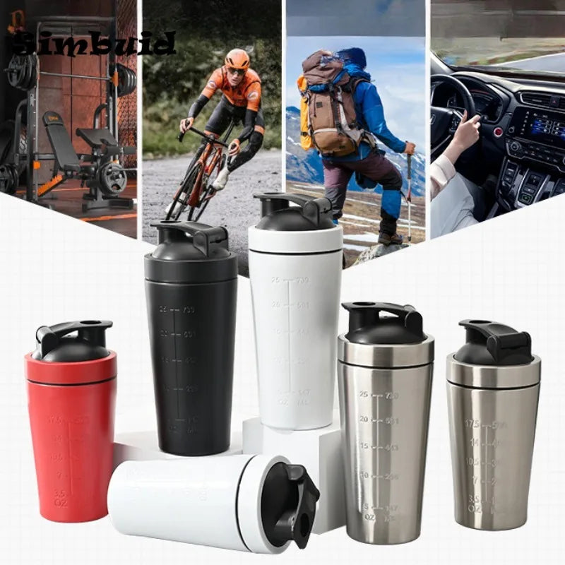 500ML/750ML Stainless Steel Protein Powder Shaker Bottle with Steel Ball and Scale Leak Proof Gym Fitness Sport Whey Shakes Cup.