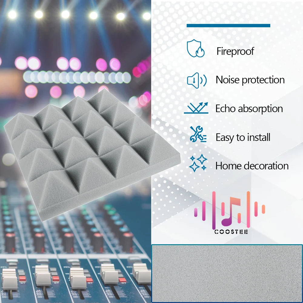 Sound Absorbing Wall Panel 6/12/24Pcs Acoustic Foam Self Adhesives Decor Studio Echo Canceling Treatment For Game Room Cinema