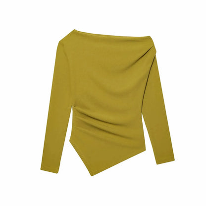 Asymmetric Short Top Woman Long SleevesTops Women Elastic Corset Top Female Streetwear Casual T-shirts Tops.