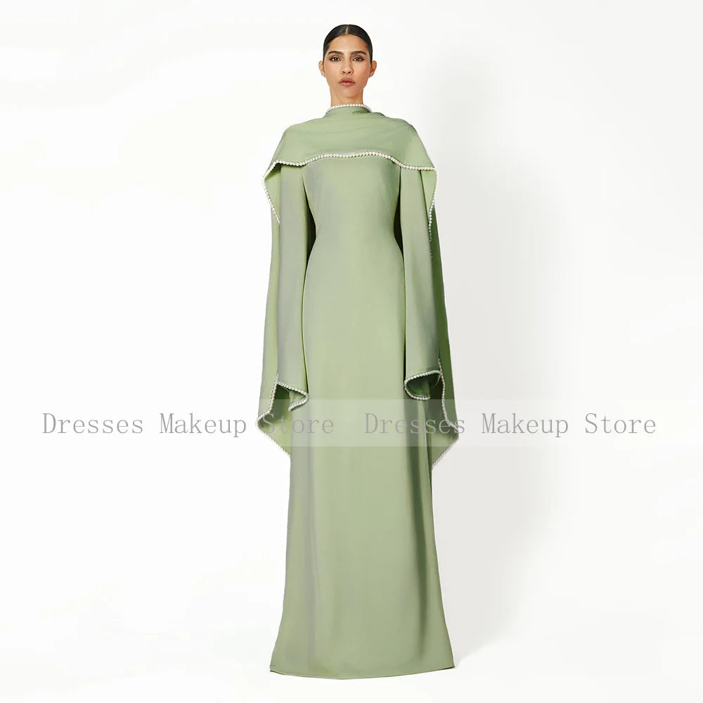 Elegantes Hochzeitskleid, schwarz, A-Linie, Perlen, lange Ärmel, O-Ausschnitt, Abendkleider, langer Schal, saudi-arabisches formelles Abendkleid