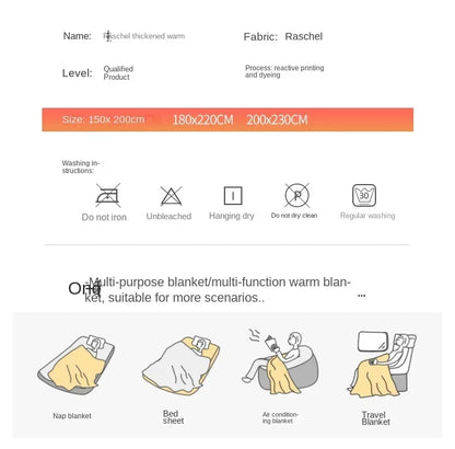 New Raschel plush thickened warm blanket 1PC 150/180/200cm nap air-conditioned room the aircraft  machine washable