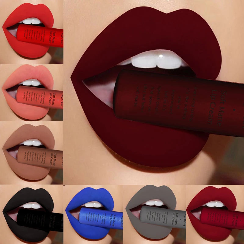 Matte Liquid Lipstick Waterproof Long Lasting Velvet Lip Gloss Tint Tube Matte Nude Pigment Red Black Makeup Cosmetics Lipsticks.