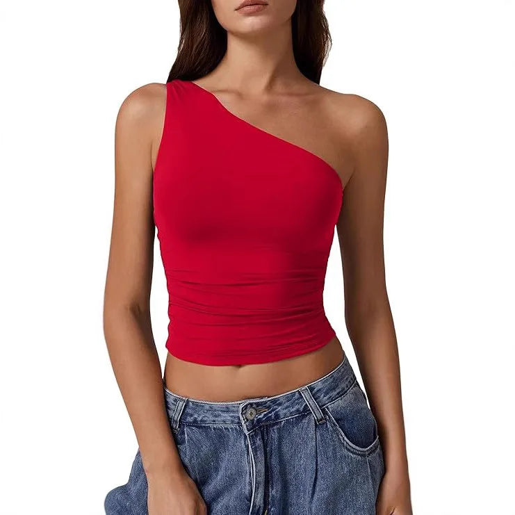 Womens One Shoulder Shirts Going Out Crop Tops Basic Sexy Slim Fit Y2K Tank Top Summer Fashion 2025.