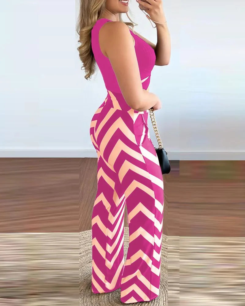 Spring Summer New Sleeveless Short Top Women's Suit Fashion Printed Trousers Slim Slim Simple Elegant Female Office 2 Piece Set.