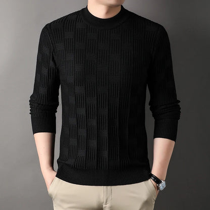Luxury high-quality round neck exquisite plaid knitted sweater men's autumn and winter new casual warm comfortable pullover.