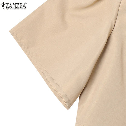 ZANZEA Street Fashion Elegant Womens Jumpsuits Sqaure Neck Short Sleeve Fitted Waist Wide Leg Pant Overalls Summer Streetwear