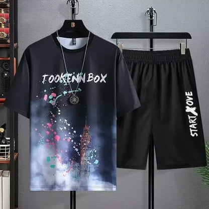 Summer Quick Drying Men's Sets Fashion tracksuits Casual Breathable Short Sleeve 3D Printed Sports T-shirt+Shorts Basketball Set.