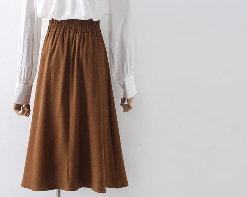 Preppy Style Vintage Long Skirts Women High Waist Sweet Loose A Line Skirt Lace Up Retro Fall Winter Female Elegant Long Skirts.