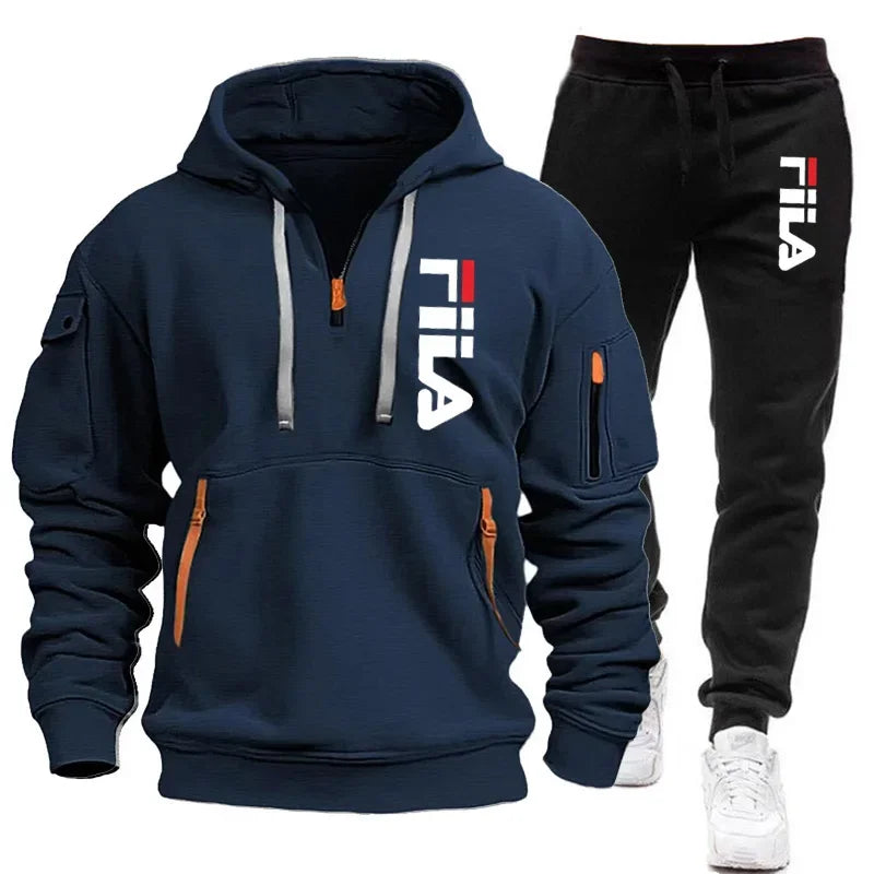 Herbst und Winter 2025, neues Herren-Kapuzen-Sweatshirt + Hose, zweiteiliges Set, Outdoor-Pullover-Sportbekleidungsset für Herren mit mehreren Taschen.