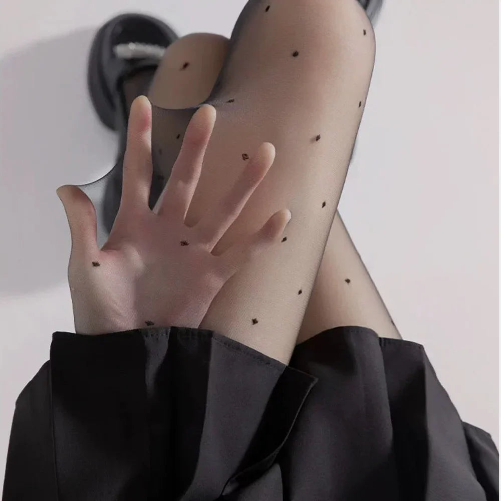 Sexy Dot Printed Women's Tights Black High Waist Elastic Pantyhose Ultra-Thin Translucent Soft Leggings Anti-hook Silk Socks.