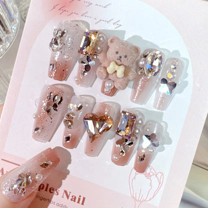 24Pcs 3D kuromi press on nails Y2K Cartoon Handmade Fake Nails Black Gel nail Wearable Nails Cinnamoroll Melody Anime False Nail.