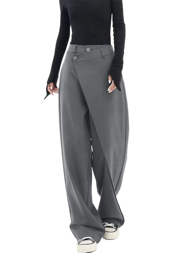 HOUZHOU Women Wide Suit Pants High Waist Gothic Japanese Style Baggy Black Trousers Irregular Straight Pants Casual Streetwear.
