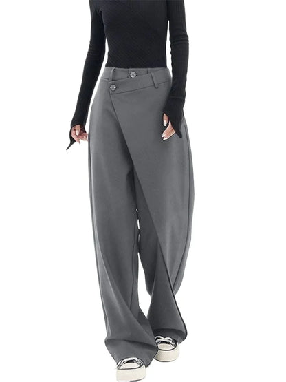 HOUZHOU Women Wide Suit Pants High Waist Gothic Japanese Style Baggy Black Trousers Irregular Straight Pants Casual Streetwear.
